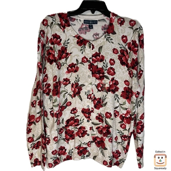 Karen Scott Floral Cardigan - Picture 2 of 6